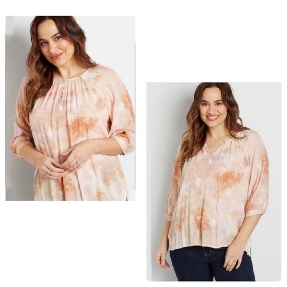 Maurices Watercolor Tie Dye Blouse Large